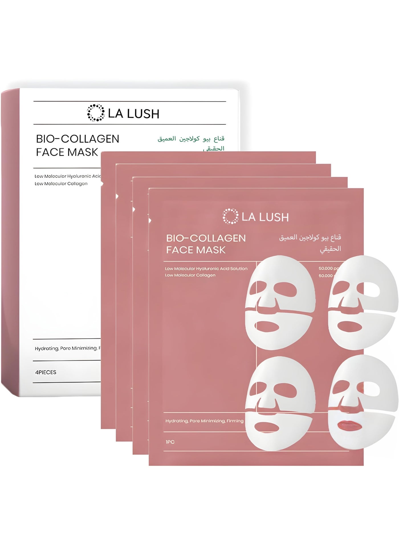 LA LUSH 4 Pcs Bio Collagen Face Mask, Collagen Sheet Mask, Hydrating Overnight Face Mask, Hydrogel Facial Mask for Face, Pore Minimizing & Firming, Bio Collagen Mask, 34g x4